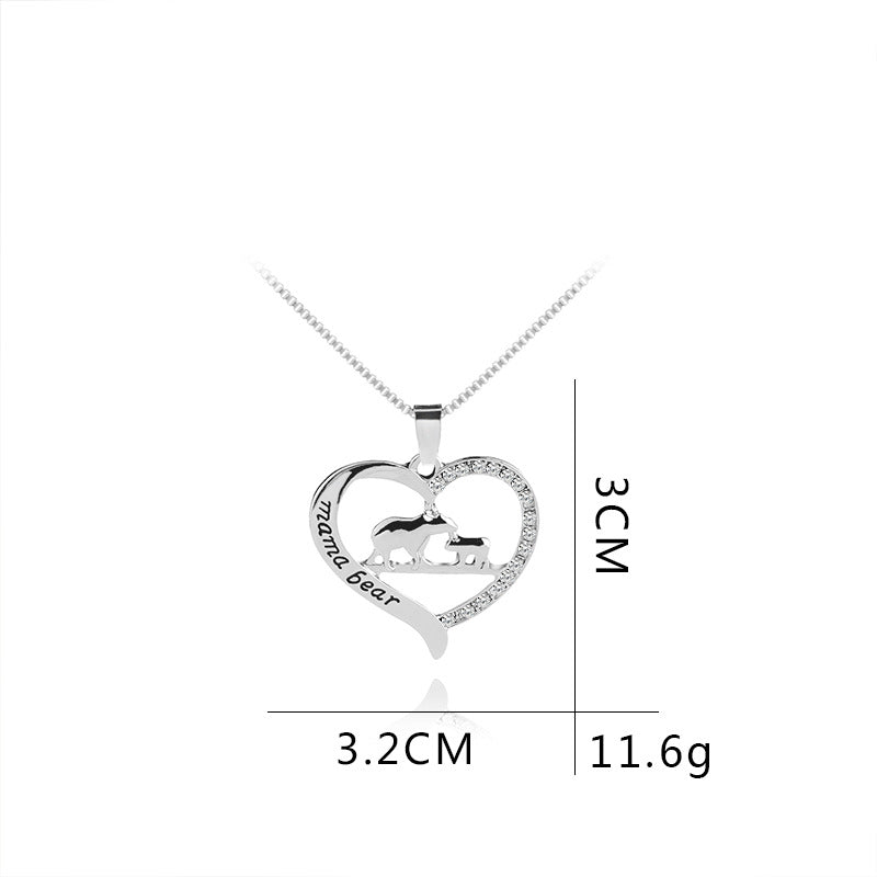 New Love Heart Diamond Alloy Alloy Bear Necklace Pendant Mamabear Necklace