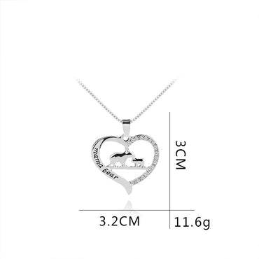 New Love Heart Diamond Alloy Alloy Bear Necklace Pendant Mamabear Necklace