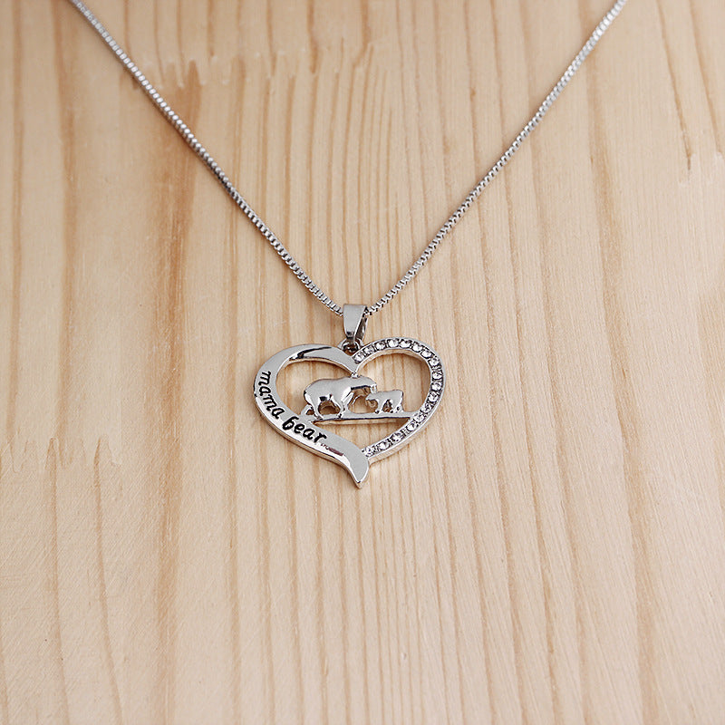 New Love Heart Diamond Alloy Alloy Bear Necklace Pendant Mamabear Necklace