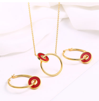 18k Gold-plated Double Circle Necklace Earrings Titanium Steel Set Wholesale Gooddiy