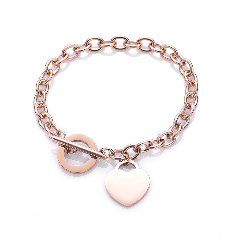 Fashion Love Stainless Steel Bracelet Peach Heart-shaped Letter Rose Gold Bracelet T-shaped Titanium Steel Bracelet Wholesale Gooddiy