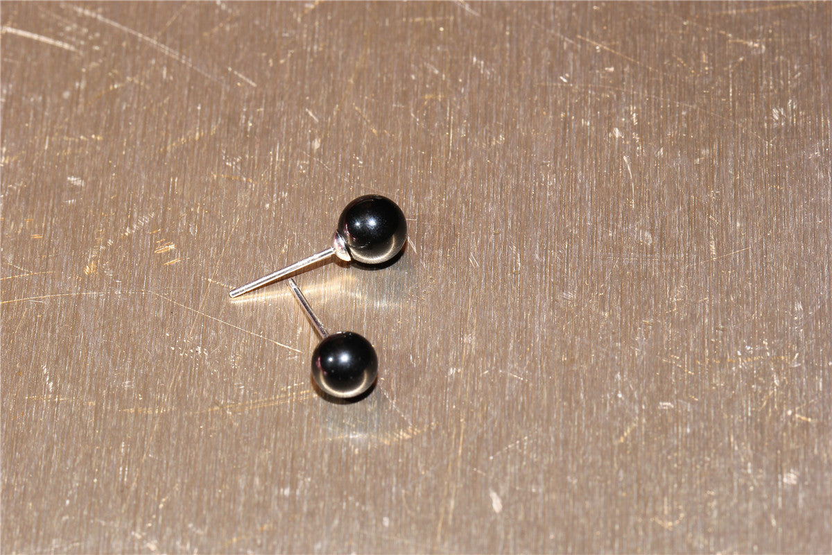 1 Pair Simple Style Round Inlay Sterling Silver Obsidian Ear Studs