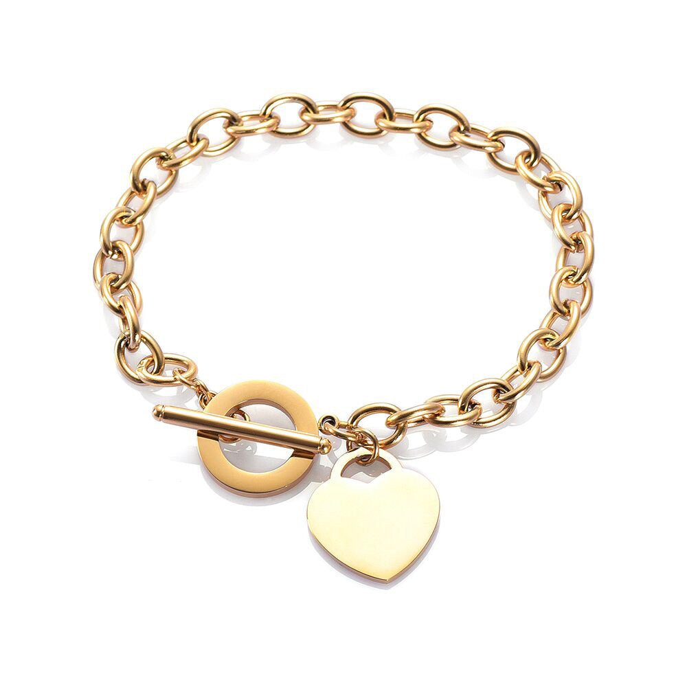 Fashion Love Stainless Steel Bracelet Peach Heart-shaped Letter Rose Gold Bracelet T-shaped Titanium Steel Bracelet Wholesale Gooddiy
