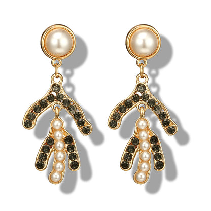 Fashion Pearl Five-pointed Star Branch Snowflake Tassel Earrings