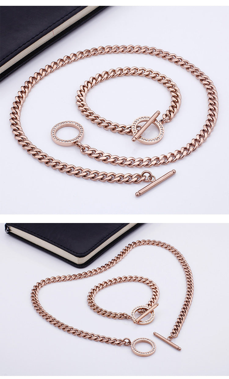 Stainless Steel Thick Chain Diamond Necklace Bracelet Set Wholesale Gooddiy