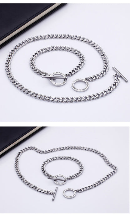 Stainless Steel Thick Chain Diamond Necklace Bracelet Set Wholesale Gooddiy