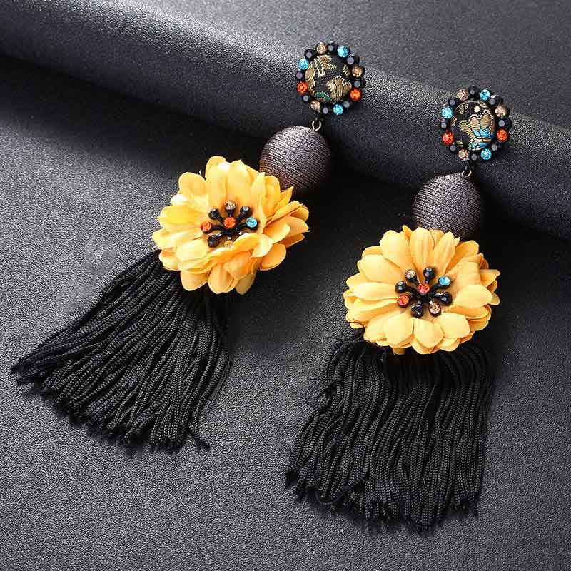 Gooddiy Exaggerated Style Large Flower Tassel Earrings Wholesale Jewelry