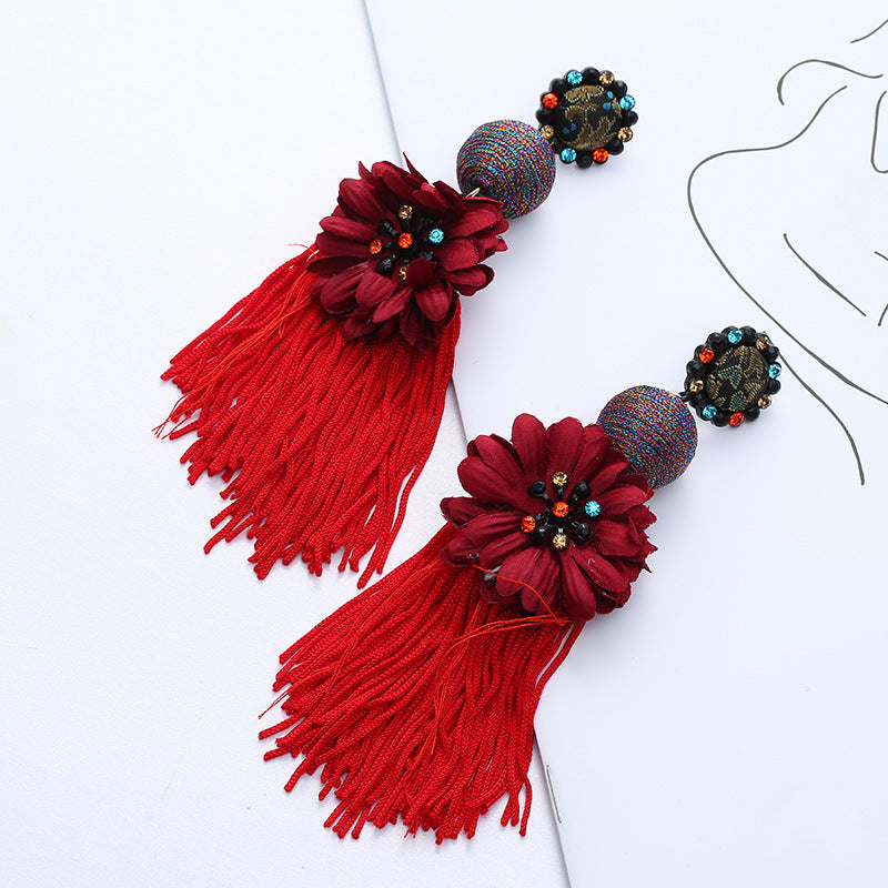 Gooddiy Exaggerated Style Large Flower Tassel Earrings Wholesale Jewelry