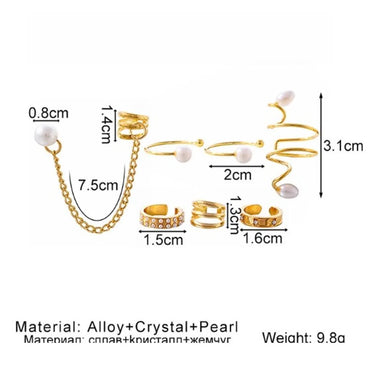 9 Pieces Elegant Geometric Solid Color Asymmetrical Hollow Out Alloy 14K Gold Plated Ear Cuffs