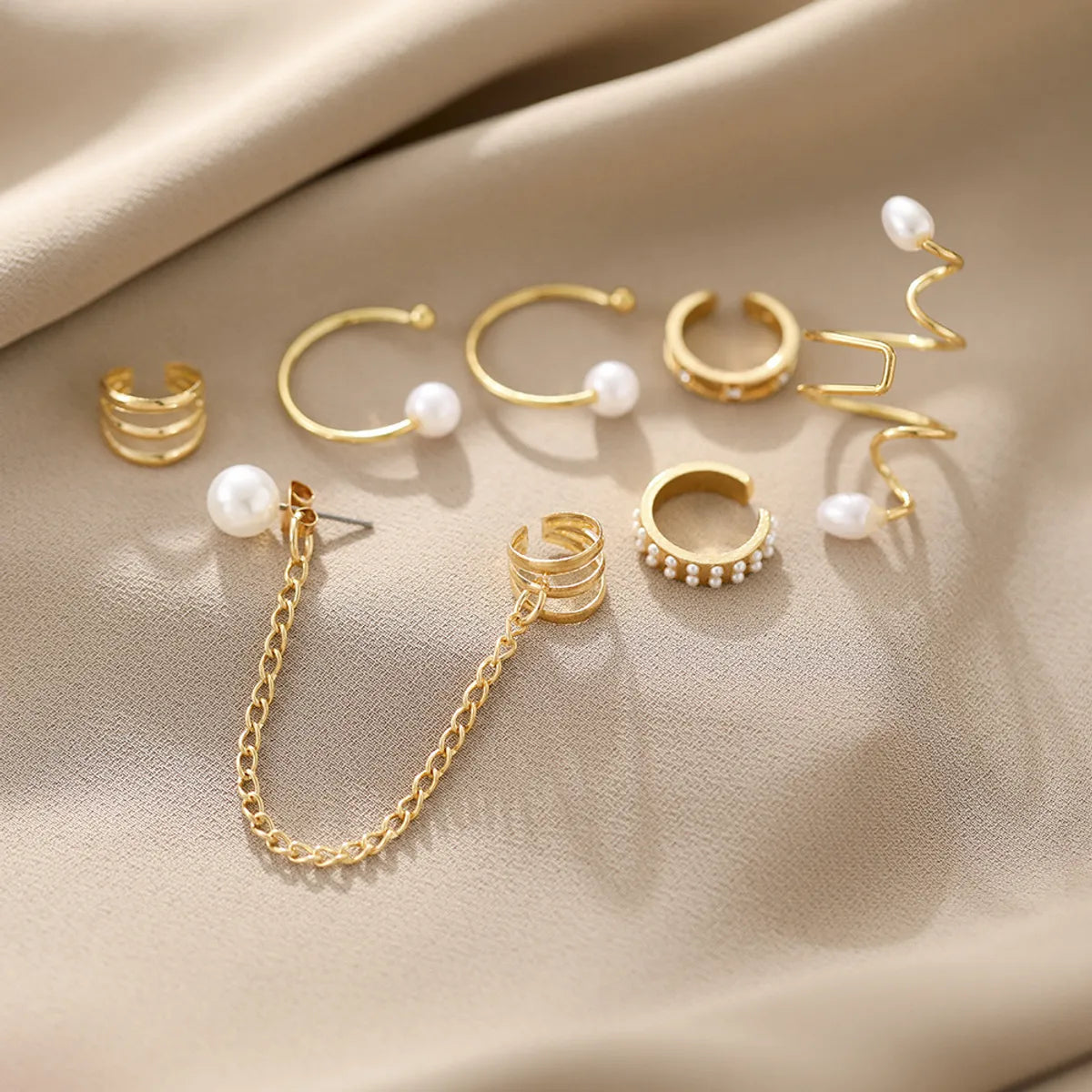 9 Pieces Elegant Geometric Solid Color Asymmetrical Hollow Out Alloy 14K Gold Plated Ear Cuffs