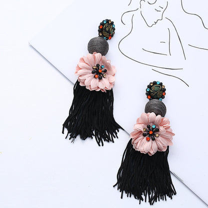 Gooddiy Exaggerated Style Large Flower Tassel Earrings Wholesale Jewelry