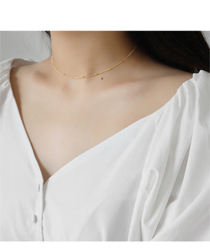 758 Korean Style S925 Sterling Silver Simple Choker Round Beads Beads Short Clavicle Necklace Charm Student Female