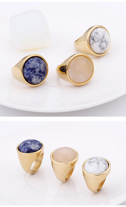 European And American Style In Stock Wholesale Gold Titanium Steel Opal Ring Men's And Women's Ring Jewelry Mixed Batch Supported