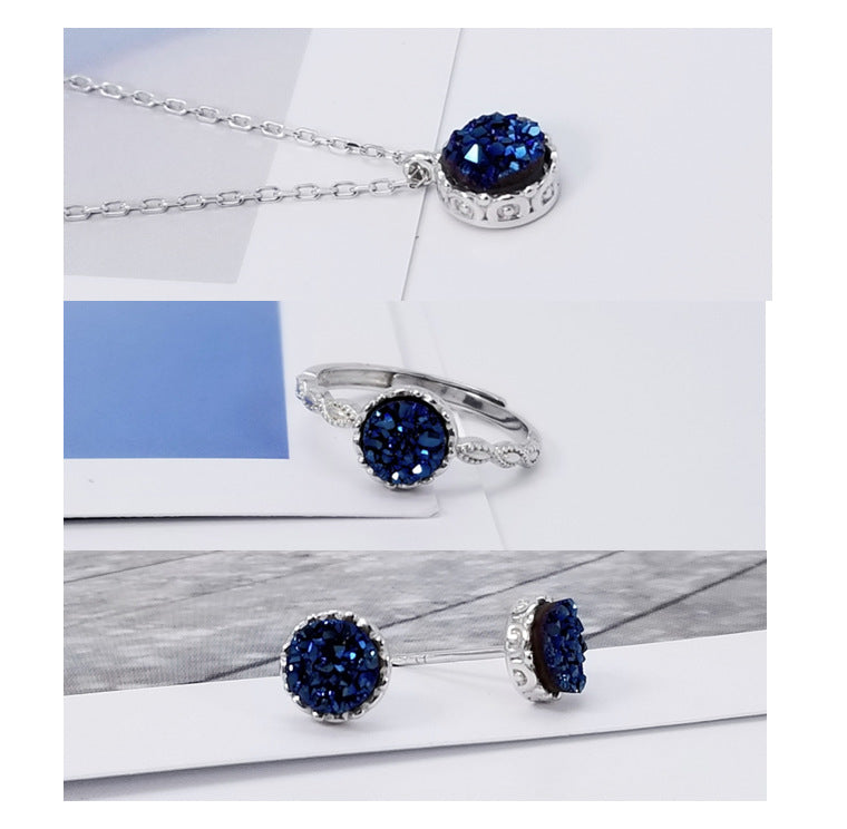 Accessories S925 Silver Chain Fashion Simple Inlaid Agate Crystal Bud Jewelry Earrings Ring Necklace
