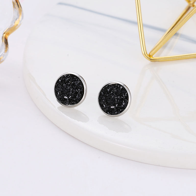 Simple Style Round Stainless Steel Gem Earrings Ear Studs