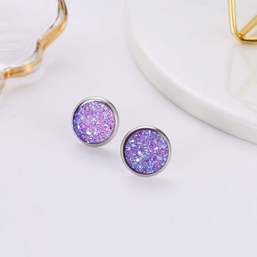 Simple Style Round Stainless Steel Gem Earrings Ear Studs