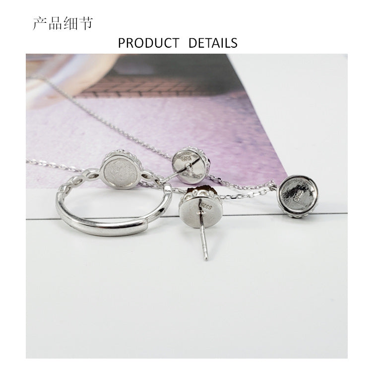 Accessories S925 Silver Chain Fashion Simple Inlaid Agate Crystal Bud Jewelry Earrings Ring Necklace