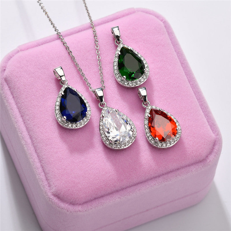 Sweet Water Droplets Copper Plating Inlay Zircon Charms Pendant Necklace