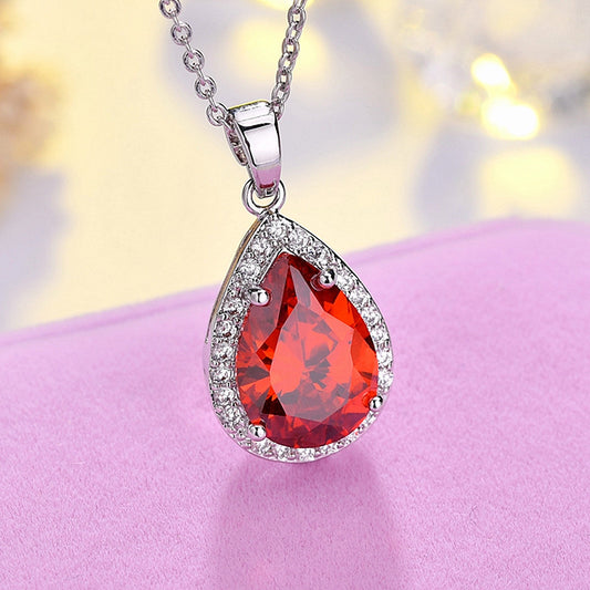 Sweet Water Droplets Copper Plating Inlay Zircon Charms Pendant Necklace