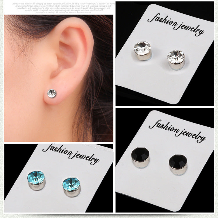 Fashion Color Diamond Stainless Steel Magnetic Earrings