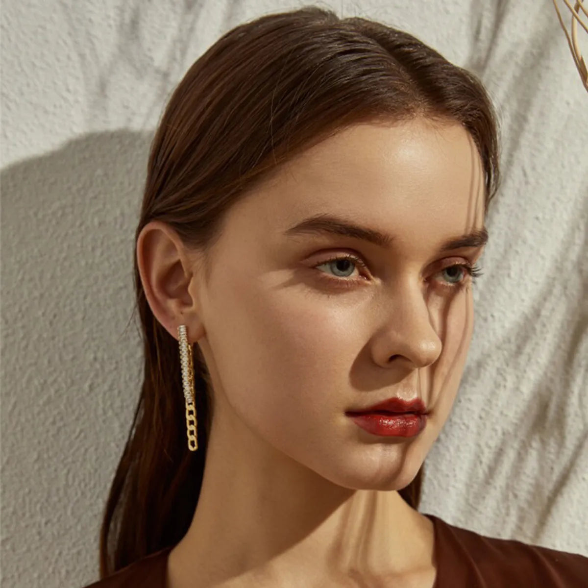 925 Silver Needle Fashion Metal Chain Zircon Tassel Earrings European And American Simple Temperament Earrings