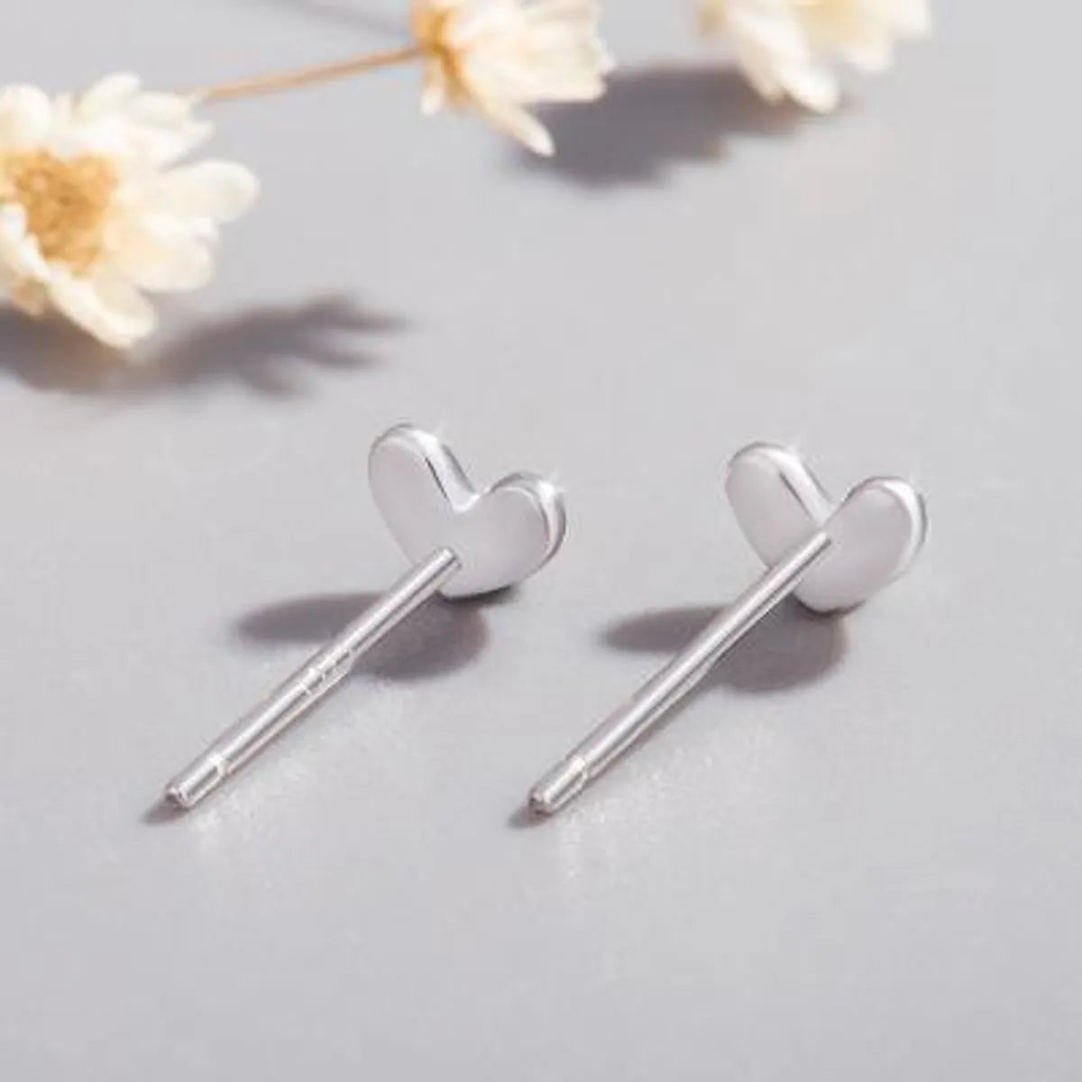 925 Silver Peach Heart Ear Studs Mini Lucky Cute Little Silver Bean Love Ear Studs Heart Shape Stud Earrings