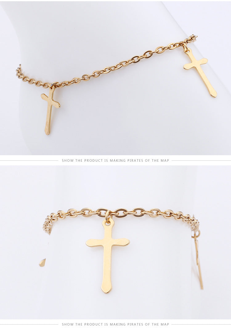 Foreign Trade Jewelry Fashion Stainless Steel Cross Anklet Simple Jewelry Wholesale