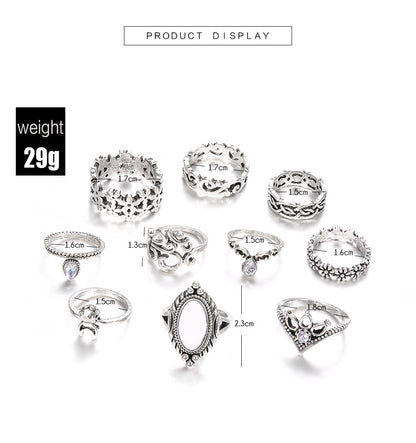 Fashion New Style Opal Diamond Crescent Flower Geometric Ring Set