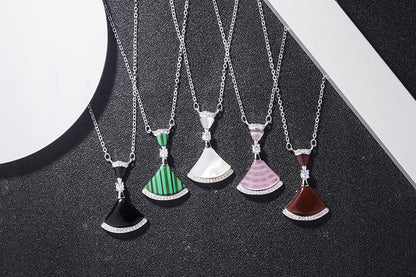 Elegant Simple Style Dresses Sterling Silver Plating Inlay Rhinestones Agate Shell Pendant Necklace