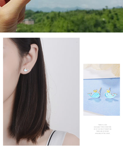 1 Piece Casual Cute Whale Epoxy Copper Ear Studs