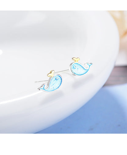 1 Piece Casual Cute Whale Epoxy Copper Ear Studs