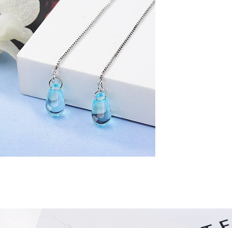 1 Pair Fashion Water Droplets Copper Inlay Artificial Crystal Ear Line