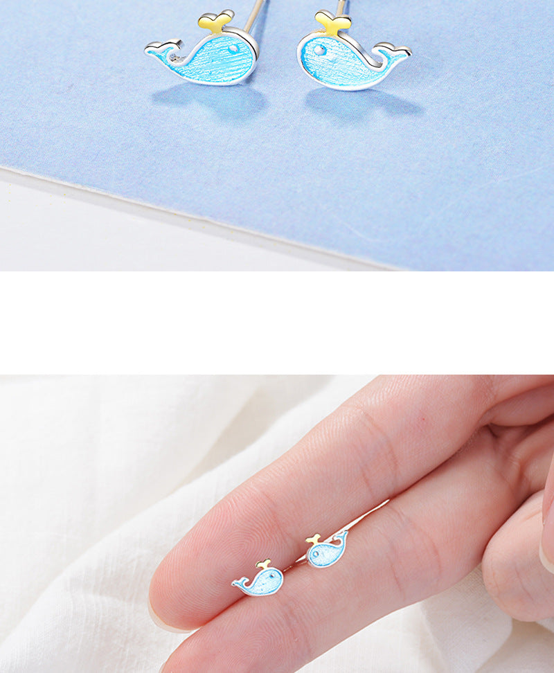 1 Piece Casual Cute Whale Epoxy Copper Ear Studs