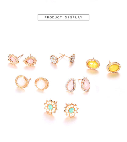 Gooddiy Simple Water Drop Rhinestone Flower Earring Multi-piece Set Wholesale Jewelry