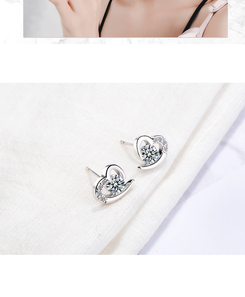 1 Pair Simple Style Heart Shape Copper Plating Hollow Out Inlay Rhinestones Ear Studs