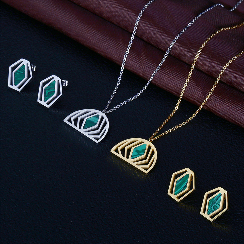 Simple Style Irregular Titanium Steel Inlay Artificial Gemstones Jewelry Set 2 Pieces