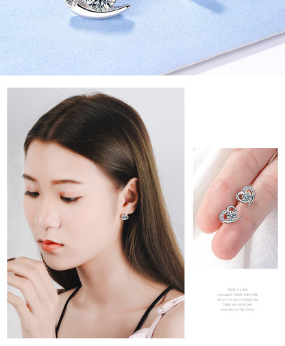 1 Pair Simple Style Heart Shape Copper Plating Hollow Out Inlay Rhinestones Ear Studs