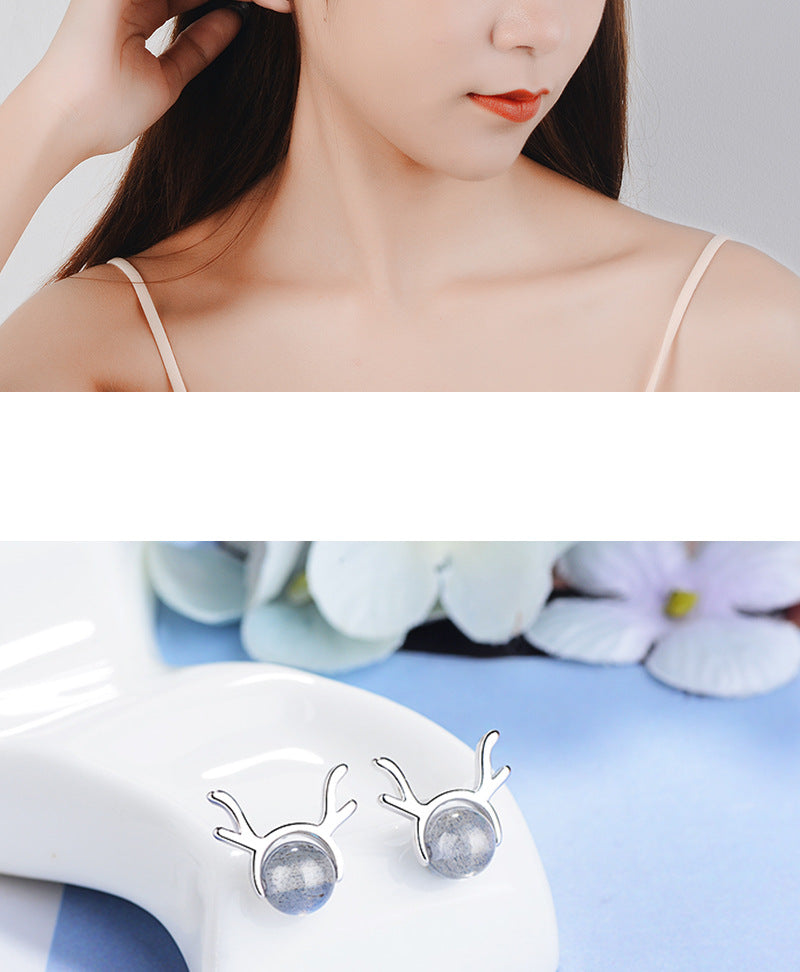 1 Pair Cute Simple Style Deer Crystal Copper Ear Studs