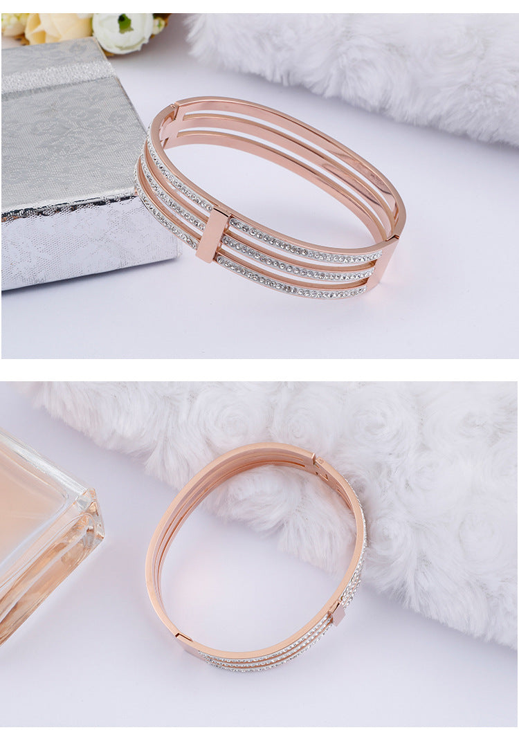 Fashion Geometric Titanium Steel Bangle Inlay Rhinestones Stainless Steel Bracelets