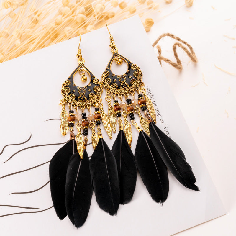 1 Pair Retro Feather Alloy Plating Women's Drop Earrings