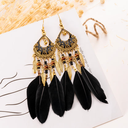 1 Pair Retro Feather Alloy Plating Women's Drop Earrings