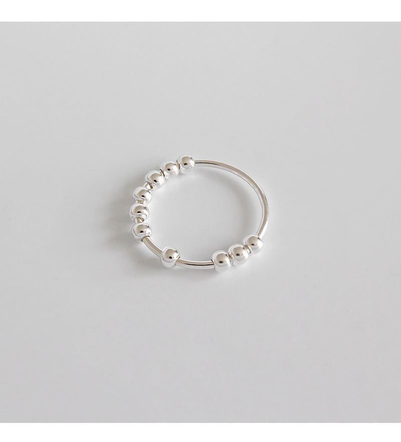 Korean Sterling Silver Ring Simple Geometric Beaded Round Bead Female Ring