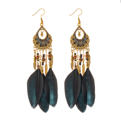 1 Pair Retro Feather Alloy Plating Women's Drop Earrings