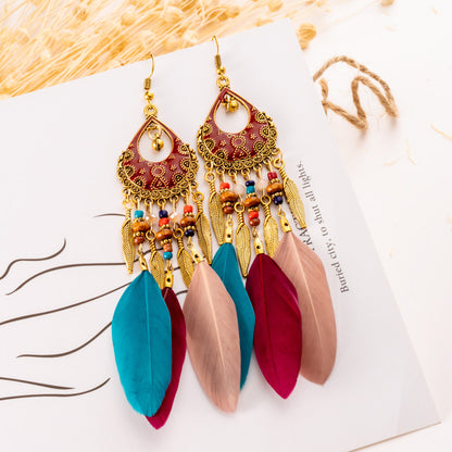 1 Pair Retro Feather Alloy Plating Women's Drop Earrings