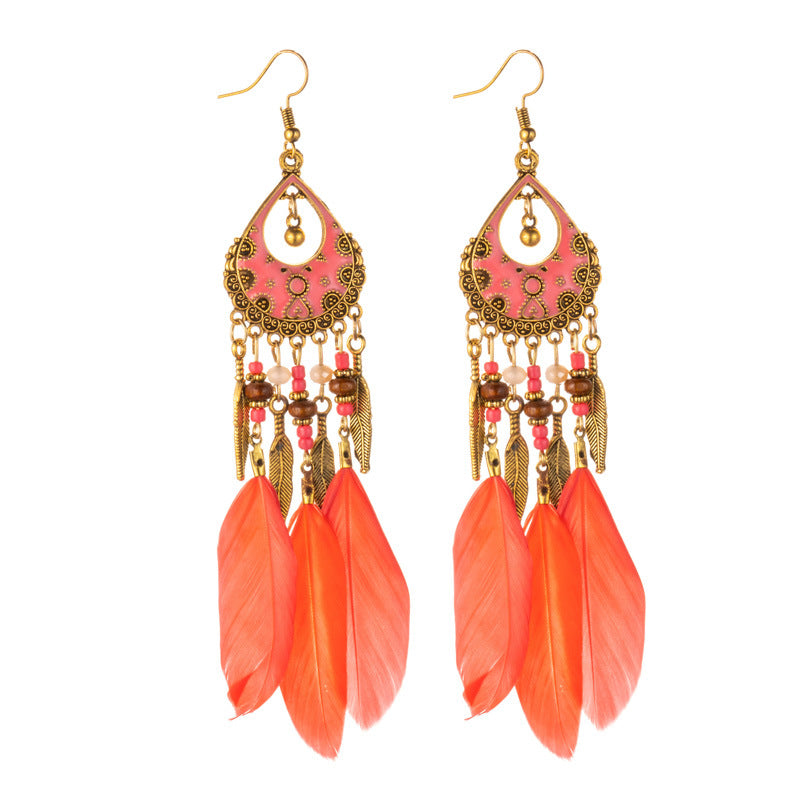 1 Pair Retro Feather Alloy Plating Women's Drop Earrings