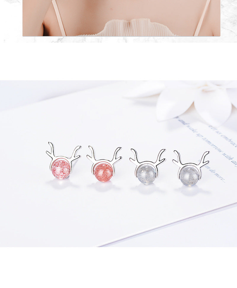 1 Pair Cute Simple Style Deer Crystal Copper Ear Studs