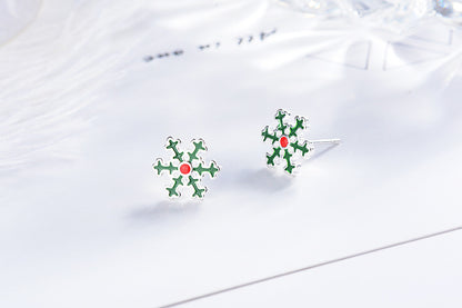 1 Pair Cute Christmas Tree Flower Snowman Epoxy Plating Inlay Copper Zircon Earrings