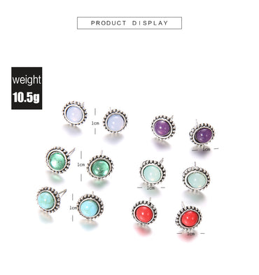 Fashion Round Gemstone Earrings Multicolor 6 Pairs Of Earrings Set
