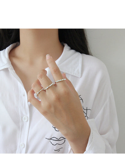 Korean Sterling Silver Ring Simple Geometric Beaded Round Bead Female Ring