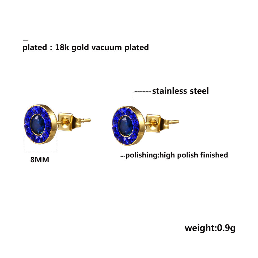 Wholesale Blue Small Round Diamond Starry Titanium Steel Earrings Gooddiy